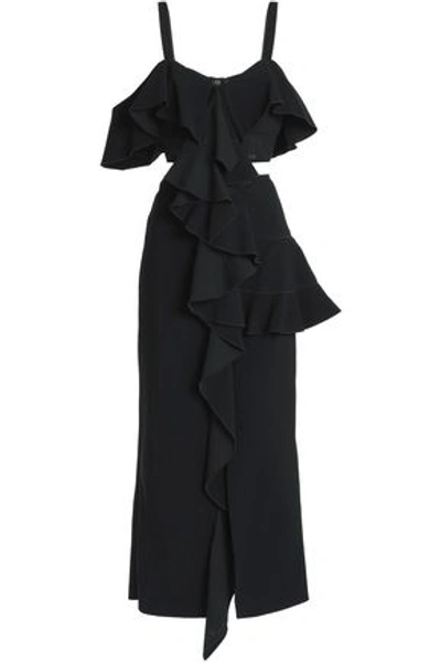 Proenza Schouler Cutout Ruffled Crepe Midi Dress In Black