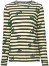 Proenza Schouler Crewneck Long-sleeve Floral-print Striped Cotton Top, Green
