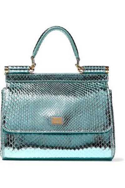 Dolce & Gabbana Woman Sicily Mini Mirrored-python Shoulder Bag Turquoise