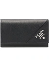 Prada Logo Keychain Wallet In Black