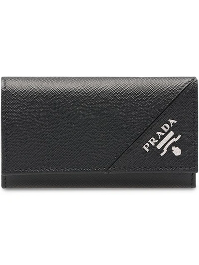 Prada Logo Keychain Wallet In Black