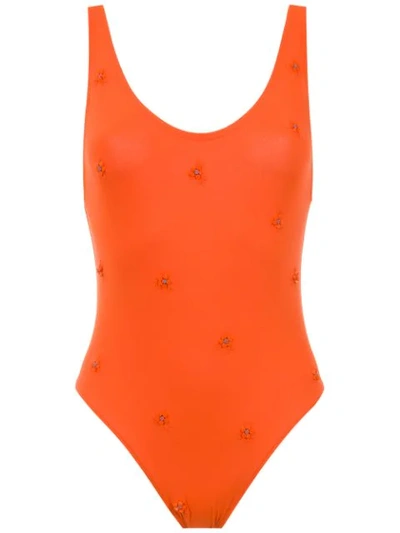 Amir Slama Embroidered Swimsuit In Orange