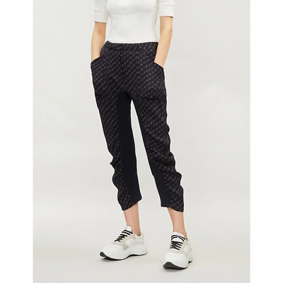Stella Mccartney Logo-print Ruched Cropped Crepe Trousers In Ink