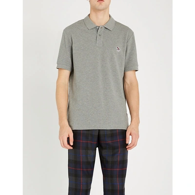 Ps By Paul Smith Zebra-embroidered Cotton-piqué Polo Shirt In Grey