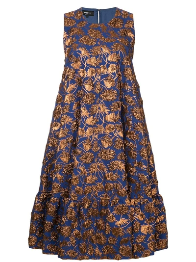 Rochas Gerbera Floral-brocade Midi Dress In Blue