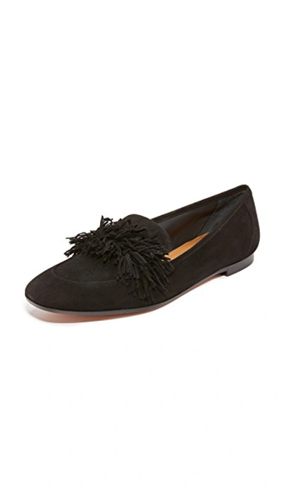 Aquazzura Wild Thing Fringed Suede Loafers In Black
