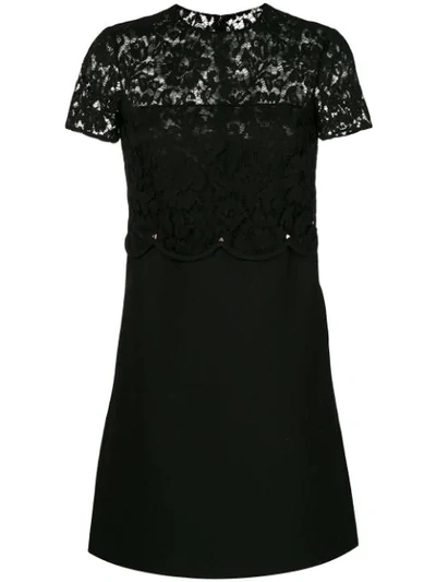 Valentino Lace Panel Dress In Black