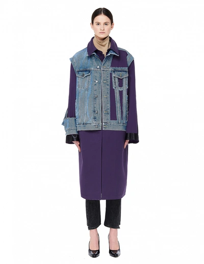 Maison Margiela Reversible Coat With Denim Inside In Purple