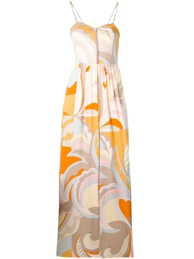 Emilio Pucci Acapulco Print Crystal Embroidered Jumpsuit In Neutrals