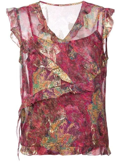 Nicole Miller Sequin Asymmetric Blouse In Pink