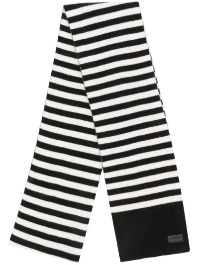 Saint Laurent Striped Pattern Scarf In Black