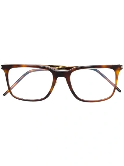 Saint Laurent Eyewear Rectangle Frame Glasses - Brown In Brown