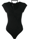 Alexander Wang T Strap-detailed Ruched Stretch-cotton Jersey Thong Bodysuit In Black