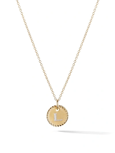 David Yurman 18kt Yellow Gold Cable Collectibles Diamond L Initial Pendant Necklace In 18k Yellow Gold And Diamon In 88adi