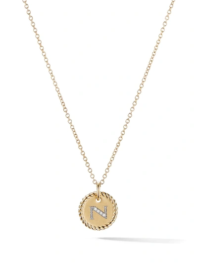 David Yurman 18kt Yellow Gold Cable Collectibles Diamond N Initial Pendant Necklace In 88adi