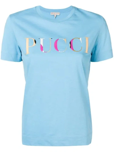 Emilio Pucci Light Blue Guanabana Print Logo T-shirt