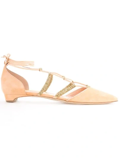 Rupert Sanderson Embroidered Ballerinas In Neutrals