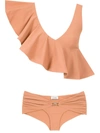 Amir Slama Ruffled Top Bikini Set In Neutrals