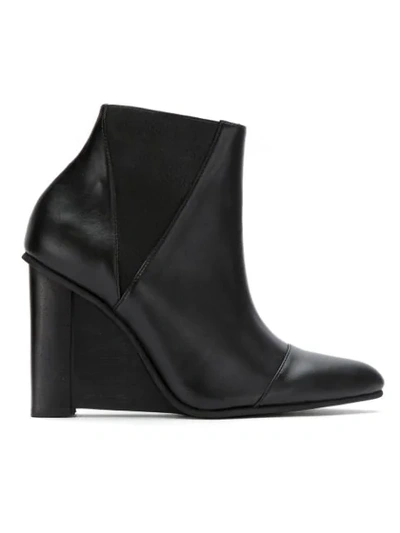 Studio Chofakian Leather Wedge Boots In Black