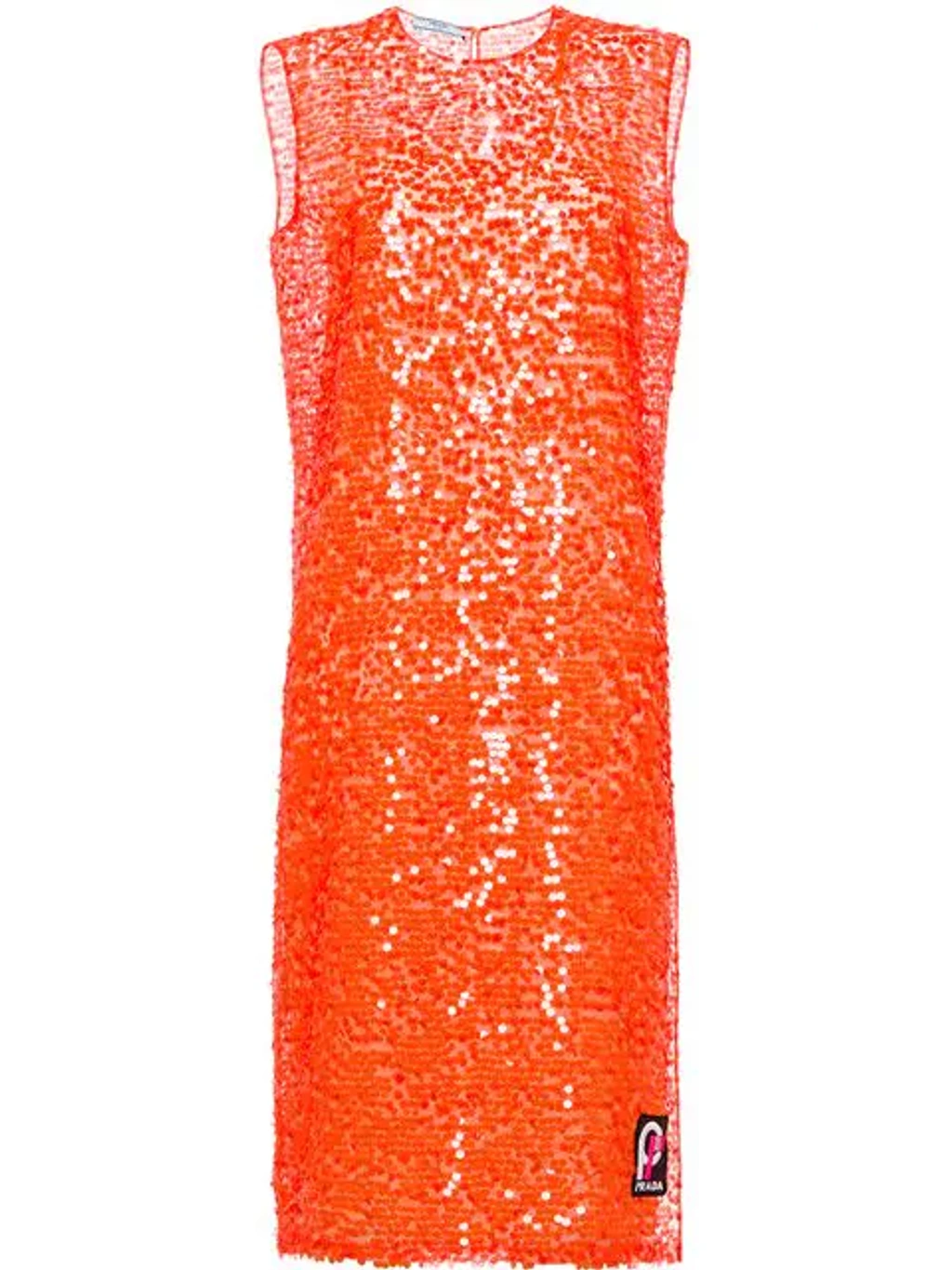 prada orange dress Prada Orange And White Crepe Sleeveless Dress M