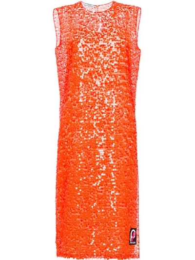 Prada Sequin Shift Dress In Orange