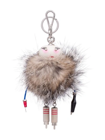 Prada Millie Fur Keychain Trick - 中性色 In F0018 Tan