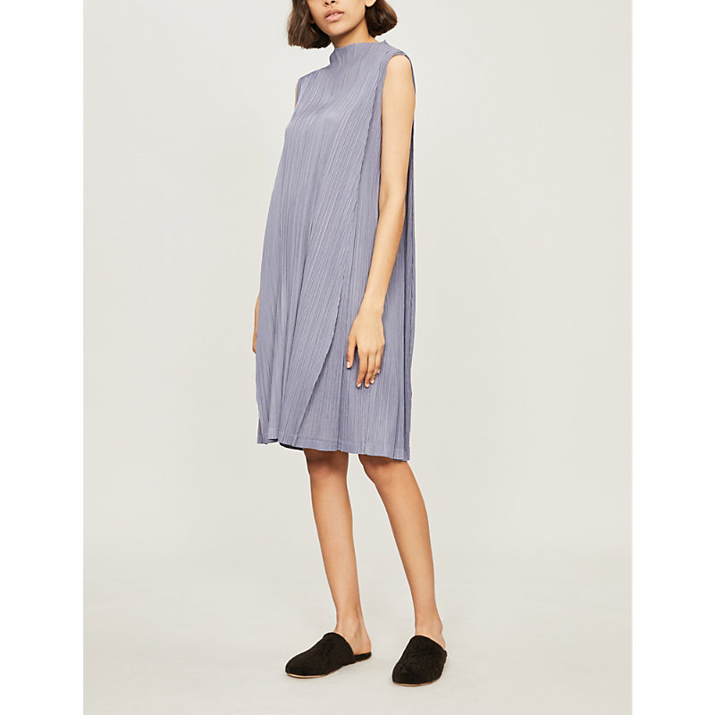 grey pleated midi dress