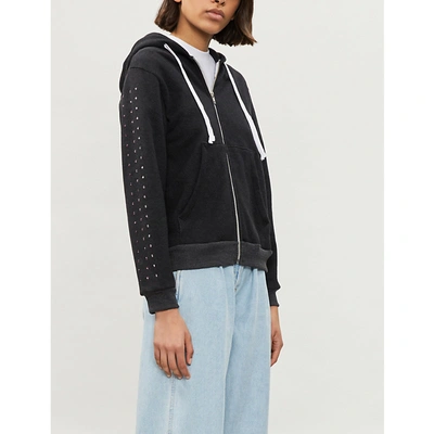 Wildfox Track Glitz Crystal-embellished Jersey Hoody In Clean Black