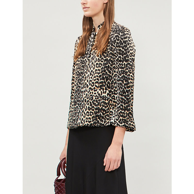 Ganni Leopard-print Quilted Satin Jacket | ModeSens