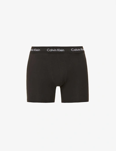 Calvin Klein Pack Of Three Solid Classic-fit Cotton-jersey Boxer Briefs In Black Black