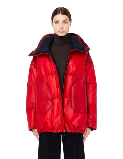 Isaac Sellam Leather Puffer Jacket In Red In White