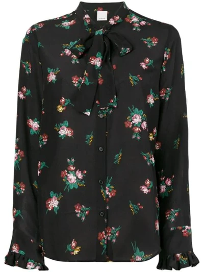 Pinko Floral Print Bow Tie Shirt In Black