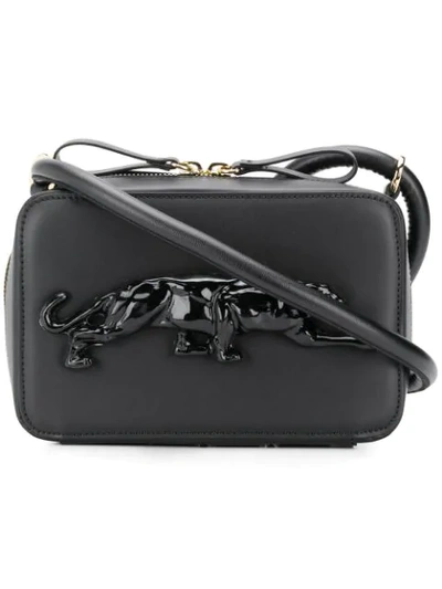 Krizia Vintage Debossed Panther Crossbody Bag In Black