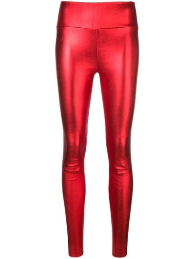 Sprwmn Metallic Leather Trousers In Red