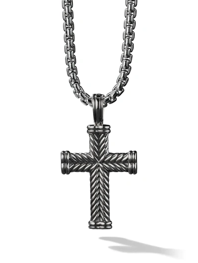 David Yurman Silver Chevron Cross Enhancer Pendant In Ss