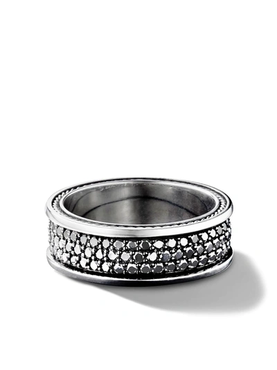 David Yurman Sterling Silver Streamline Three Row Diamond Band Ring In Black Diamond
