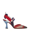 Fendi Colibrì Logo-print Mesh And Rubber Slingback Pumps In Red,brown