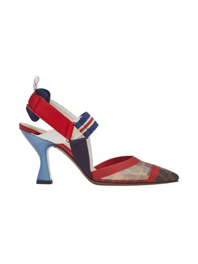 Fendi Colibrì Logo-print Mesh And Rubber Slingback Pumps In Red,brown
