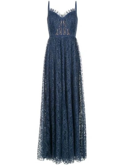 Tadashi Shoji Flared Fine Lace Gown In Blue