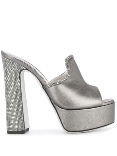 René Caovilla Platform Heel Sandals In Silver