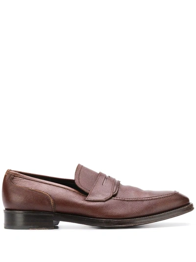 Pre-owned Ferragamo 1990's Textured Loafers In Brown