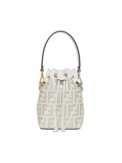 Fendi Mon Tresor Micro-studded Leather Bucket Bag In Ice White