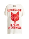 Gucci Wolf-print Cotton-jersey T-shirt In White Multi