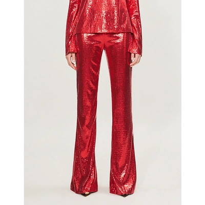 Galvan Galaxy Flared High-rise Sequinned Trousers In Red