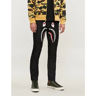 A Bathing Ape Shark-print Regular-fit Straight Jeans In Black