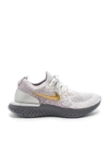 Nike Women's Epic React Flyknit Running Shoes, Grey - Size 6.0 In Vast Grey, Metallic Gold & Metallic Platinum