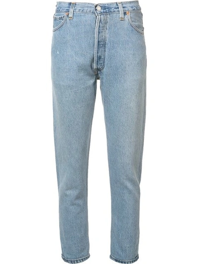 Re/done High-rise Cropped 'destruction' Jeans In Light Denim