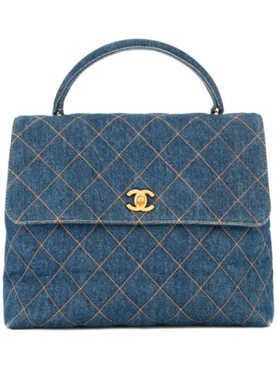 Pre-owned Chanel 1996-1997 Diamond-quilted Denim Tote Bag In Blue