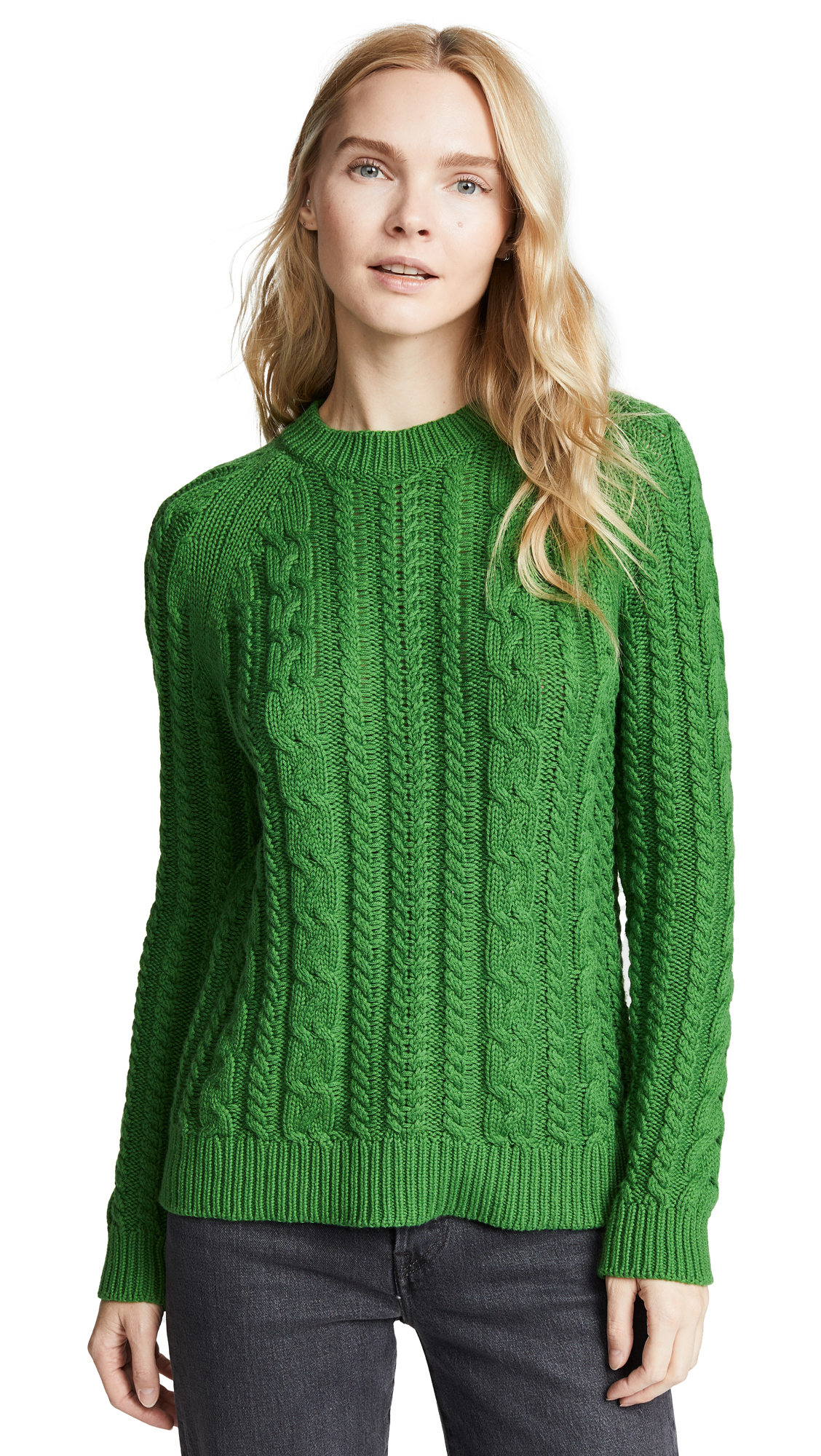 Bop Basics Boxy Cable Knit Sweater In Kelly Green | ModeSens