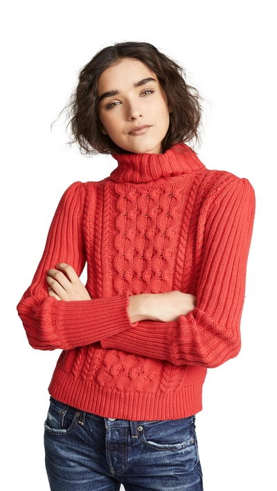 Bop Basics Cable Knit Turtleneck Sweater In Tomato